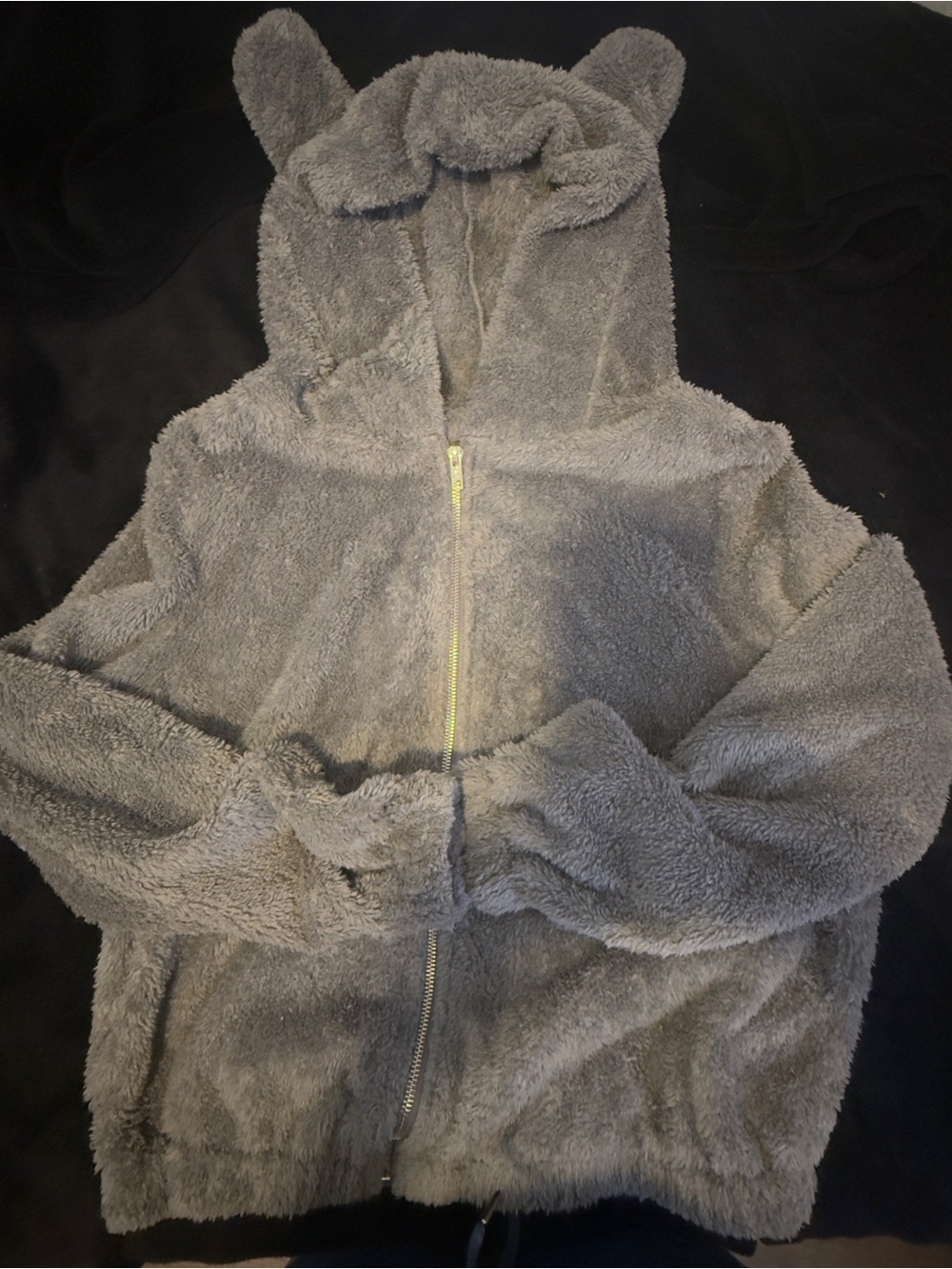 SHEIN Gray Plush Hooded Kids Puffer with Ear Detail